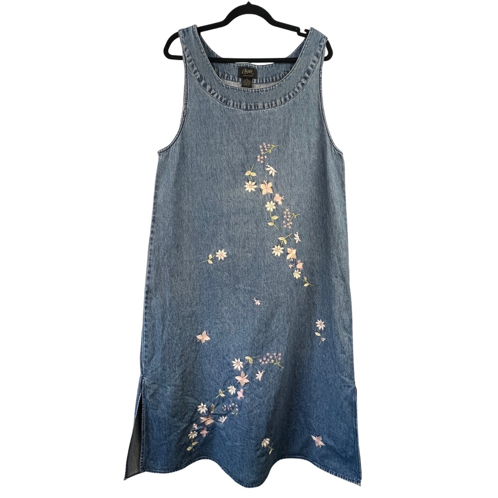 Vintage Agapo Cotton Slevveless Denim Jumper Overall Maxi Dress SZ XL‎ Modest